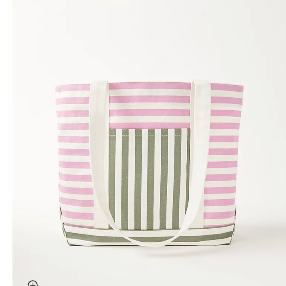 LOFT NWT Large Cotton Canvas Striped‎ Tote Bag - Mountain Rosemary